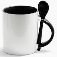 CANECA CERAMICA BRANCA C/COLHER/INT. PRETA 325ML