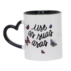 caneca ceramica branca c/alca coracao /int. preta 325ml